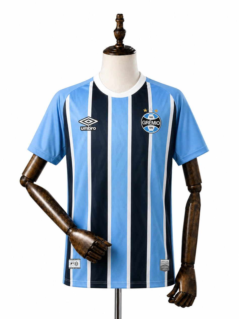 Grêmio Home football jersey front wood mannequin white background