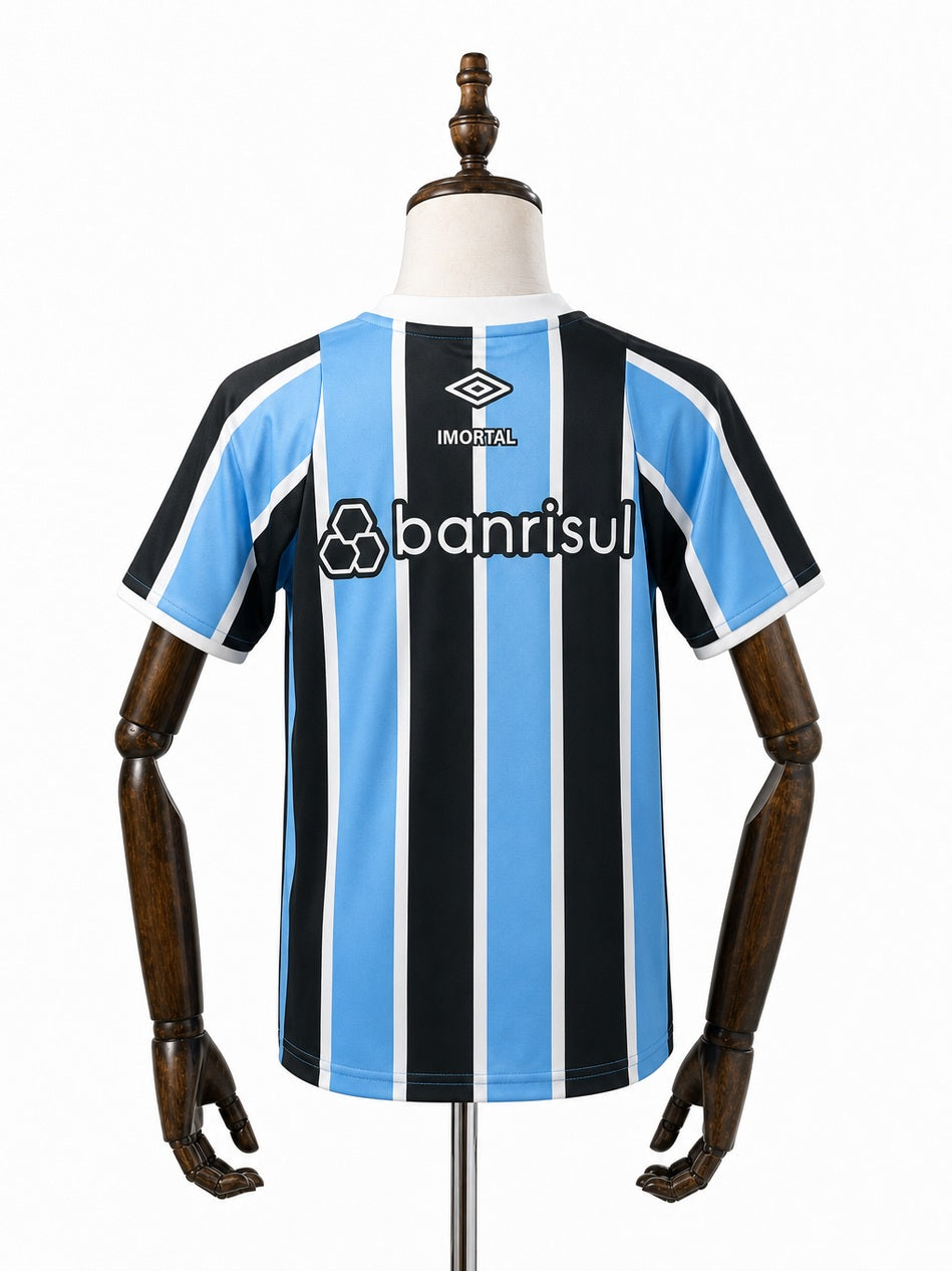 Grêmio Home Kids kit back wood mannequin white background