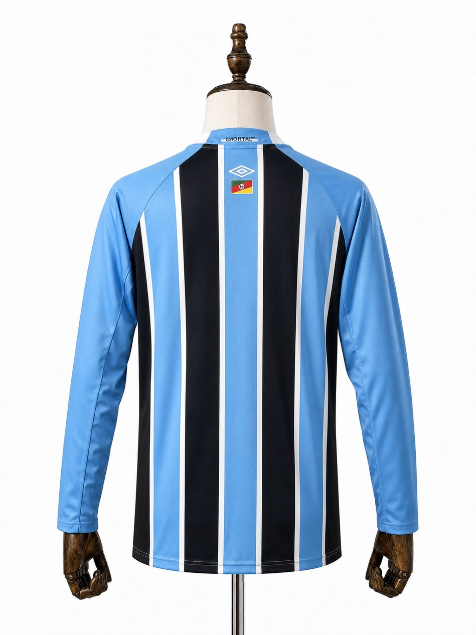Grêmio home long sleeve Jersey back wood mannequin white background