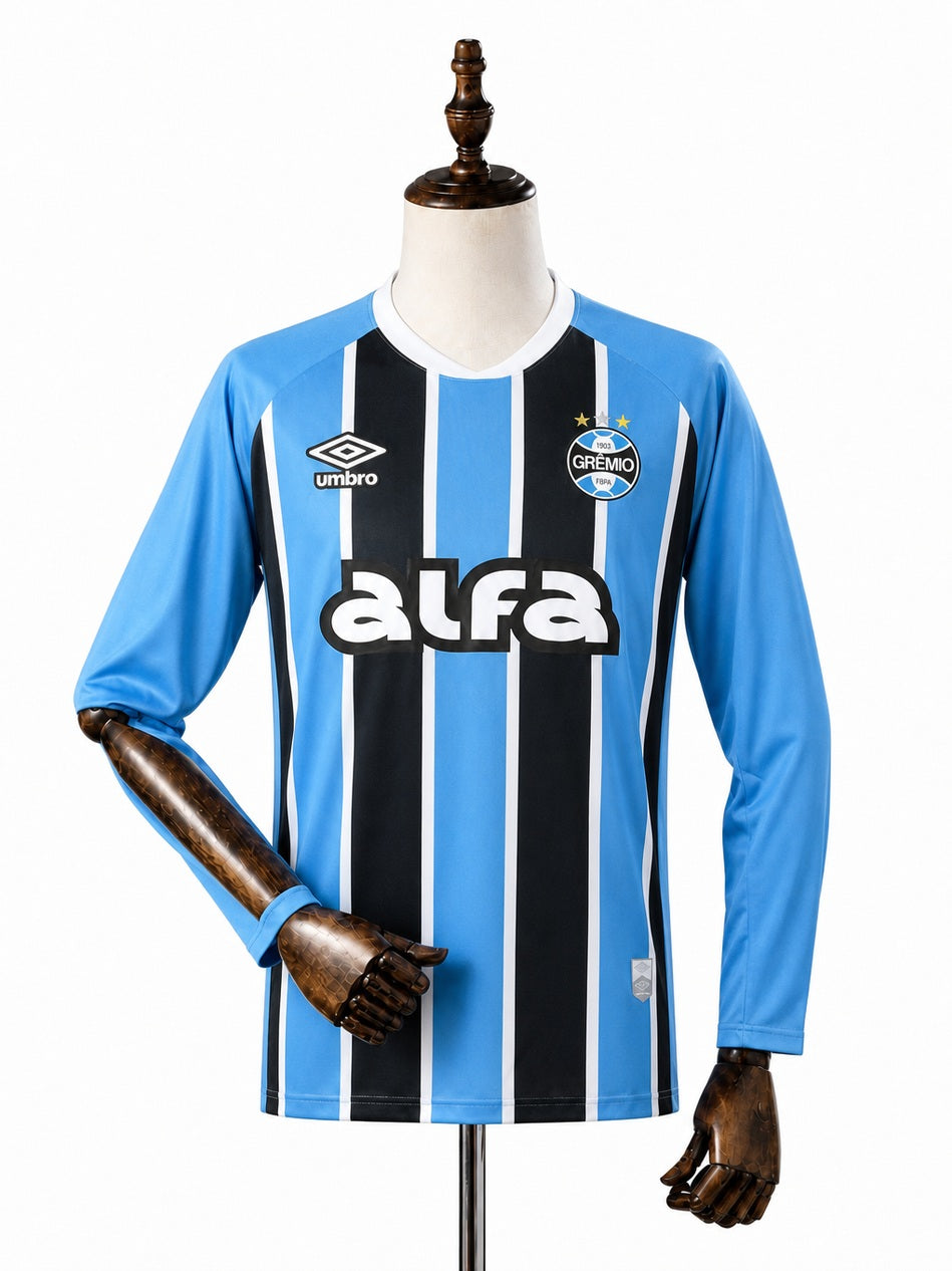 Grêmio home long sleeve Jersey front wood mannequin white background