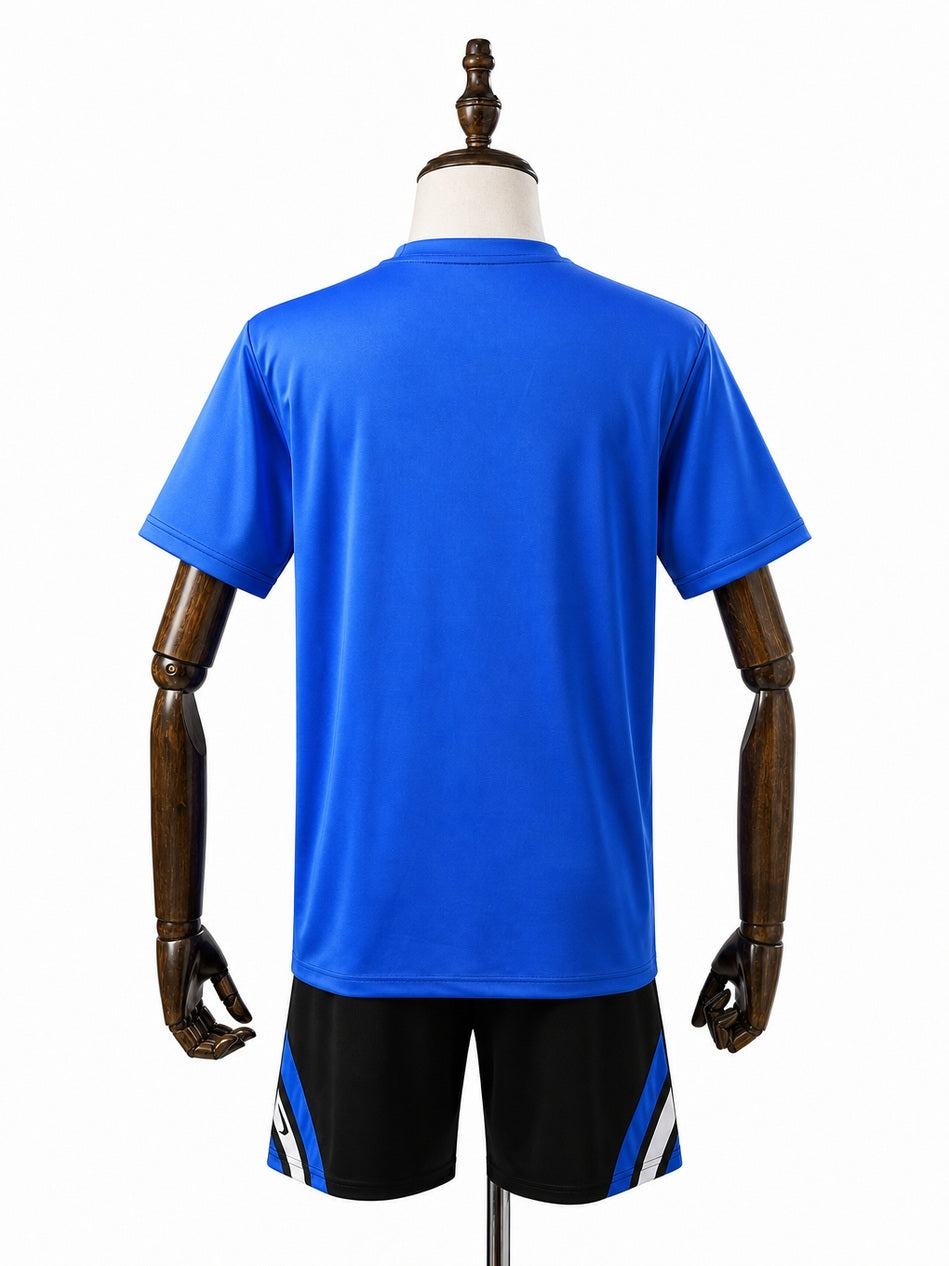 Internacional Blue Training Kit back wood mannequin white background