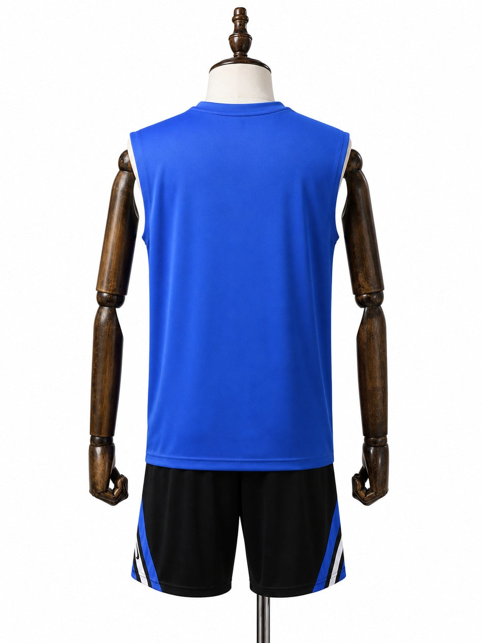 Internacional Blue Vest Training Kit back wood mannequin white background