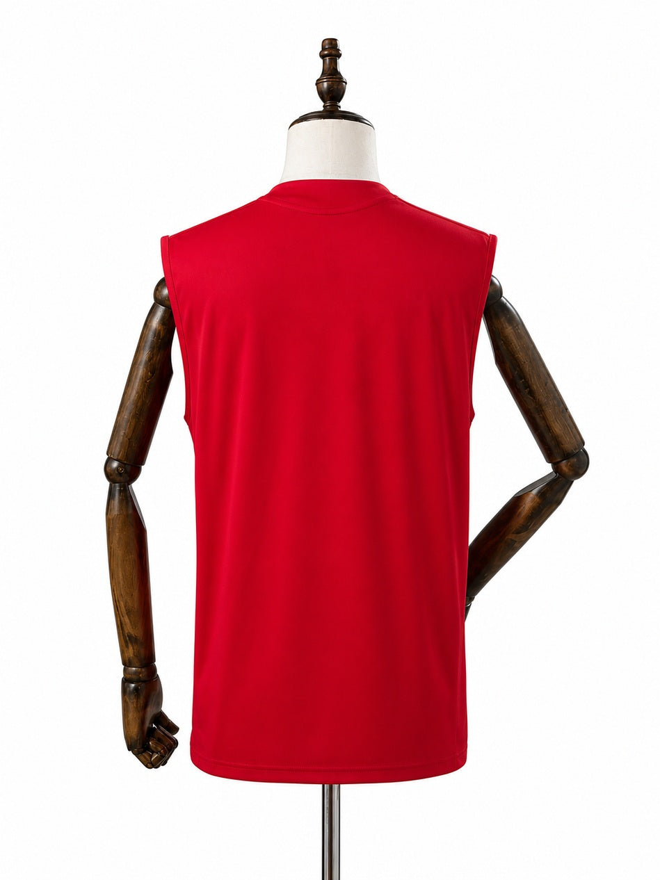 Internacional Red Training Vest back wood mannequin white background