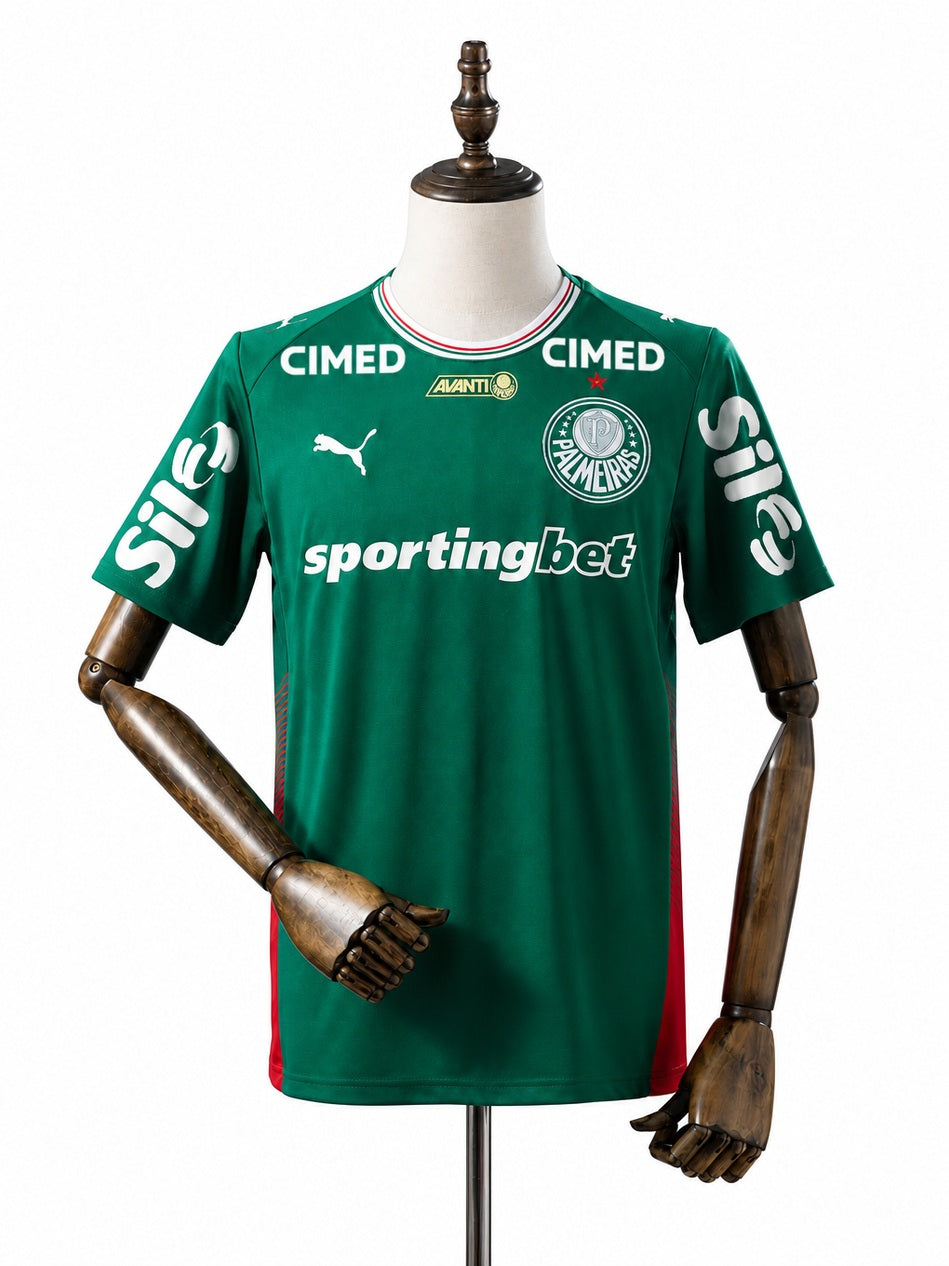 Palmeiras 2026/27 All sponsors Home Jersey front wood mannequin white background
