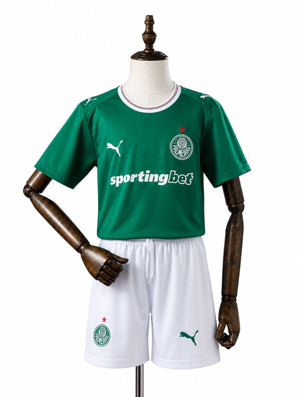 Palmeiras 2026/27 Home Jersey Kids Kit front wood mannequin white background