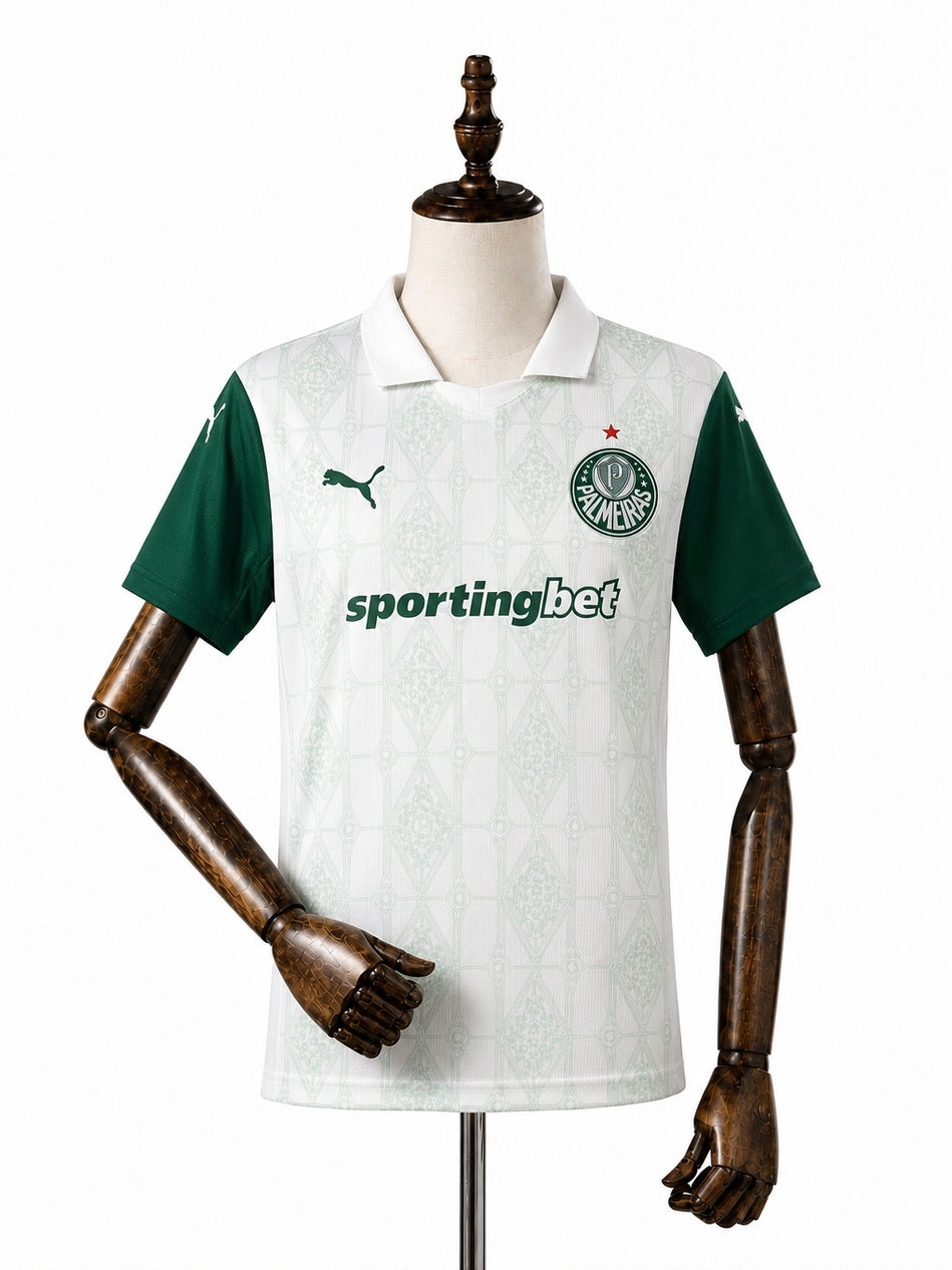 Palmeiras 25/26 Women Palmeiras Away white Jersey front wood mannequin white background