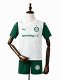 Palmeiras away kids kit front wood mannequin white background