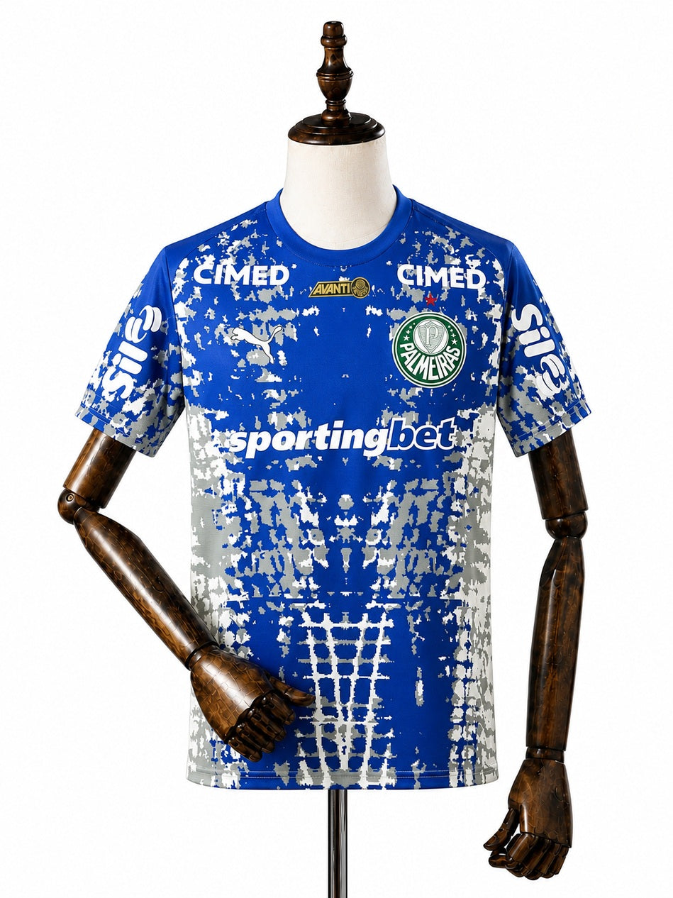 Palmeiras Blue Goalkeeper Spider Edition Jersey All Sponsor front wood mannequin white background