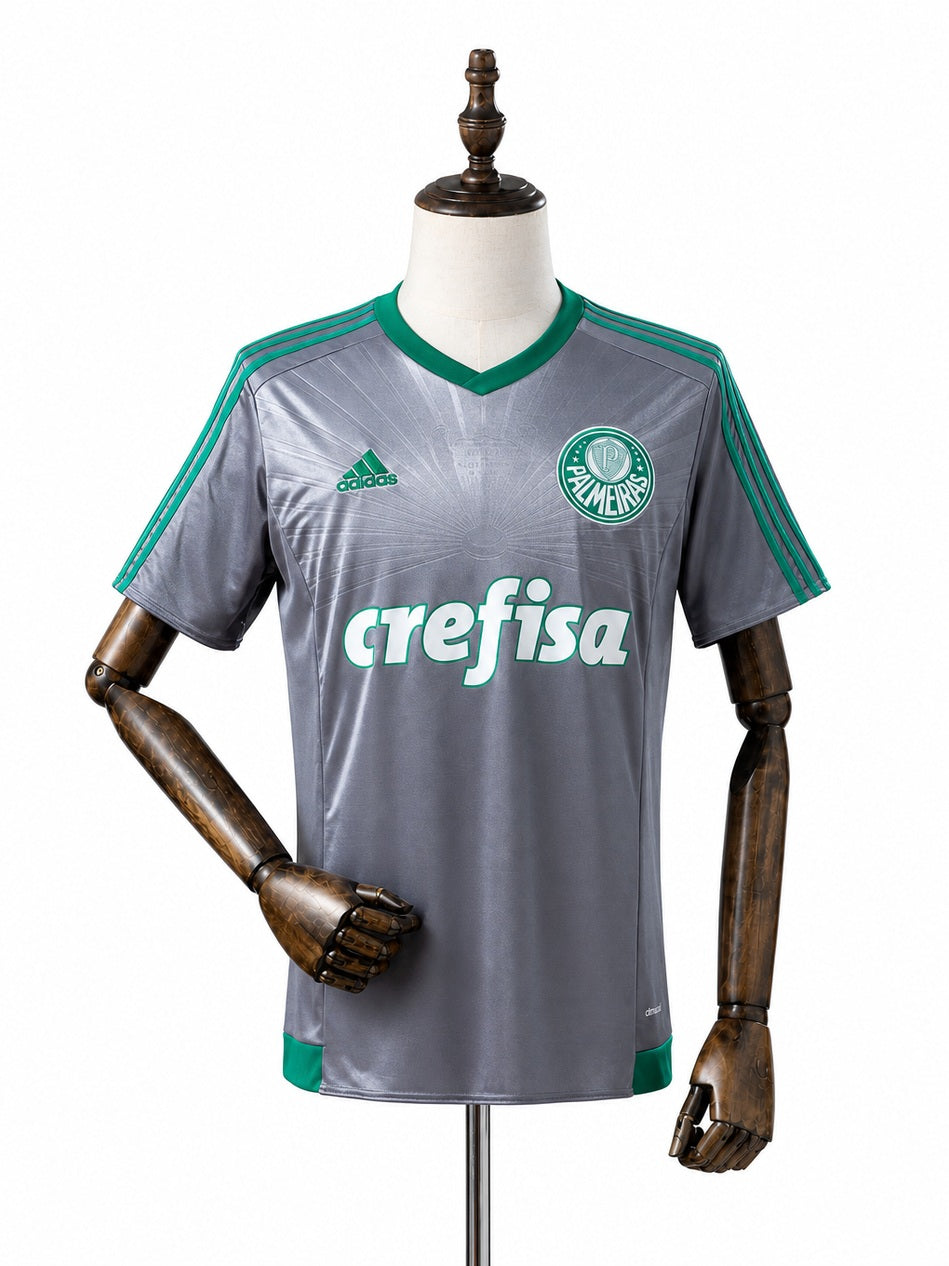 Palmeiras Champions Commemorative Edition Silver Retro Jersey front wood mannequin white background