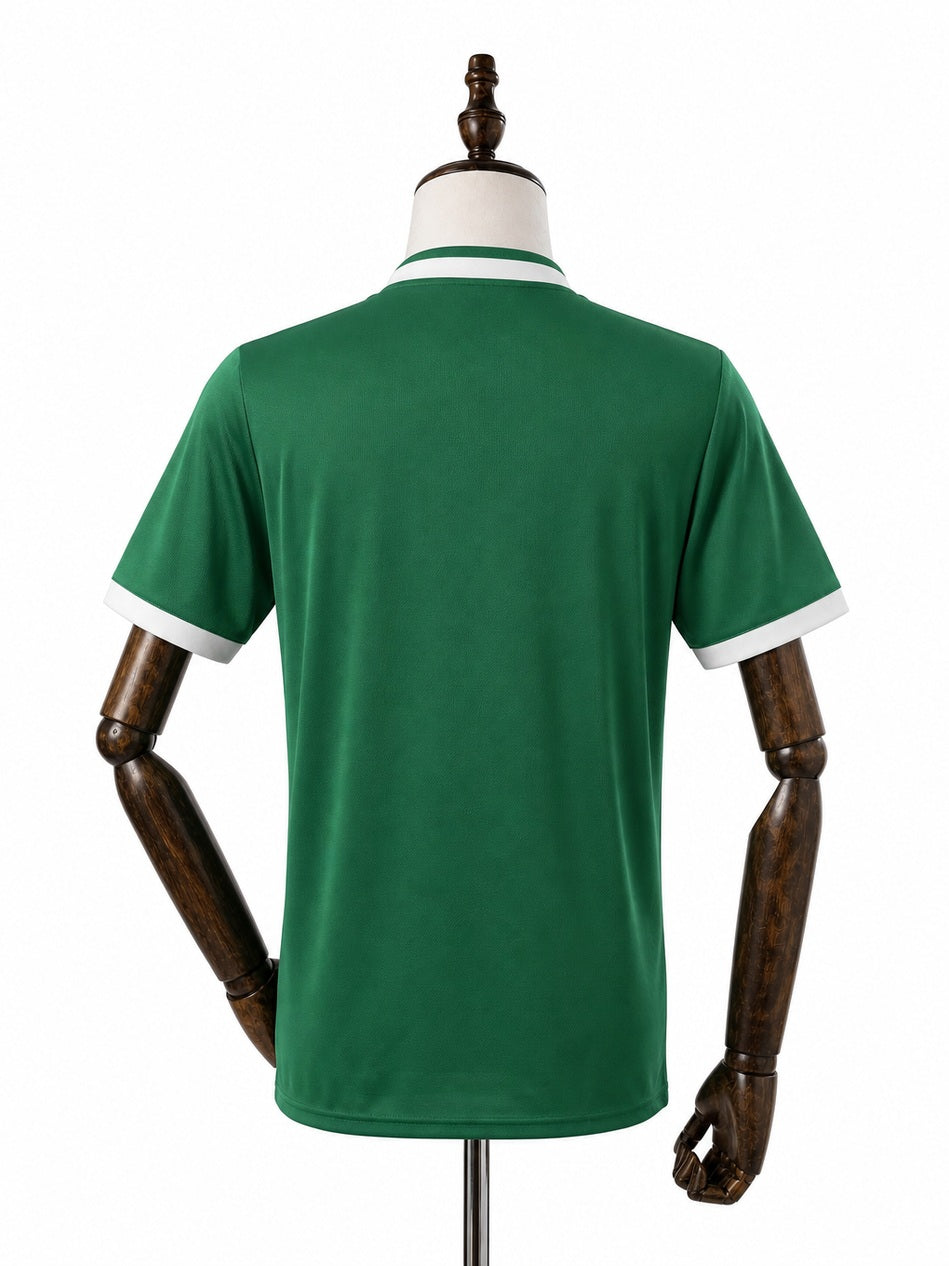 Palmeiras home All Sponsors green Jersey back wood mannequin white background