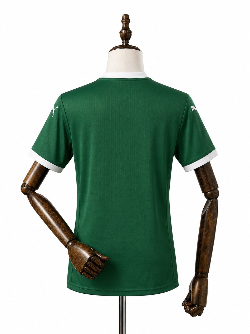Palmeiras Home Green Women Jersey back wood mannequin white background