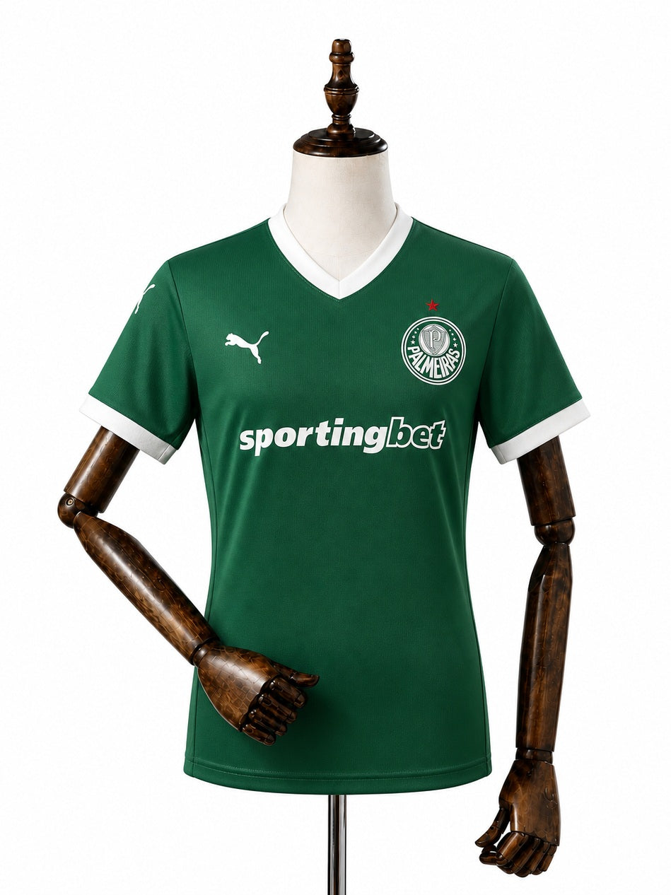 Palmeiras Home Green Women Jersey front wood mannequin white background