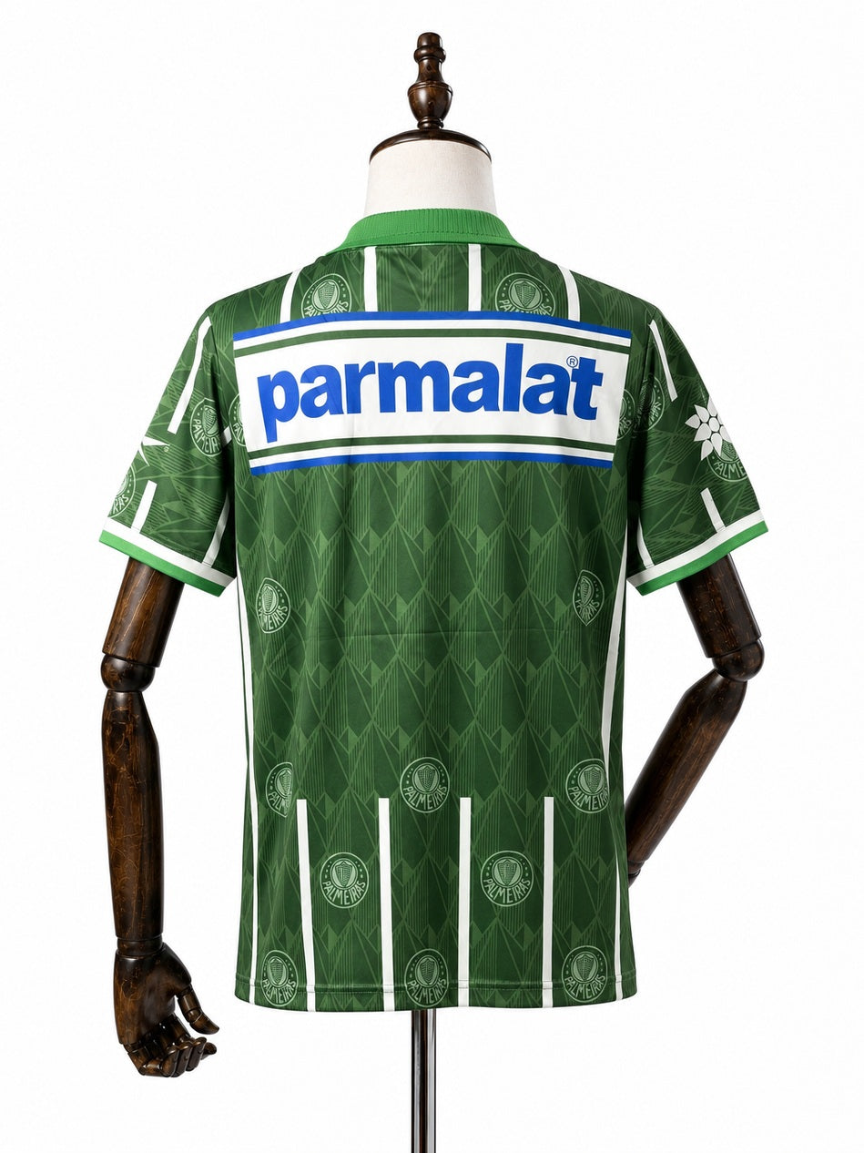 Palmeiras Home Retro green Jersey back wood mannequin white background
