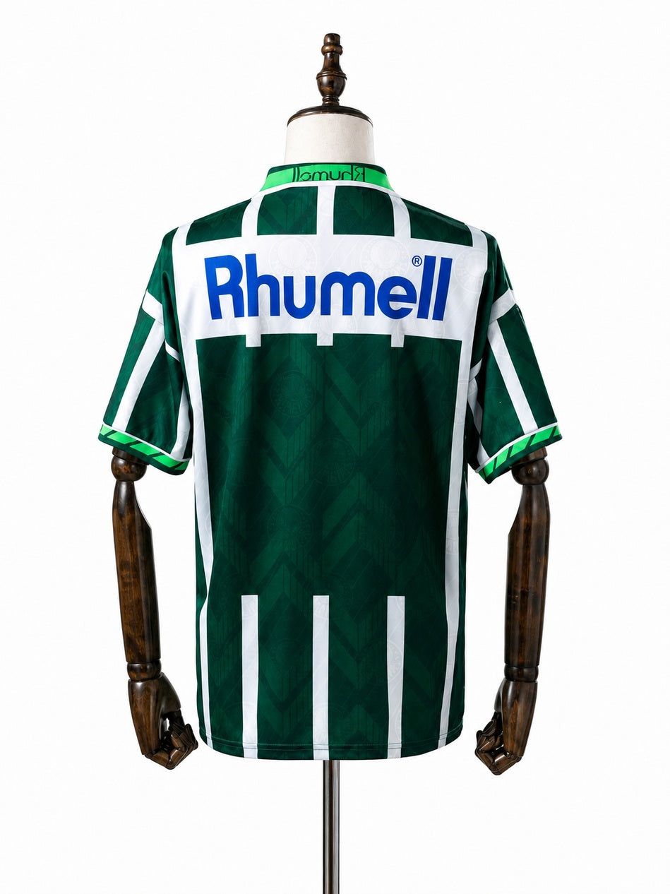 Palmeiras Home Retro Jersey back wood mannequin white background