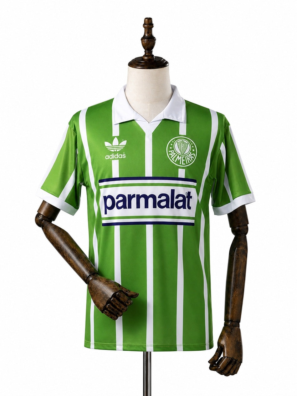 Palmeiras Home Retro Jersey front wood mannequin white background