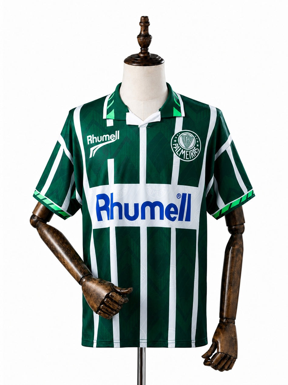 Palmeiras Home Retro Jersey front wood mannequin white background