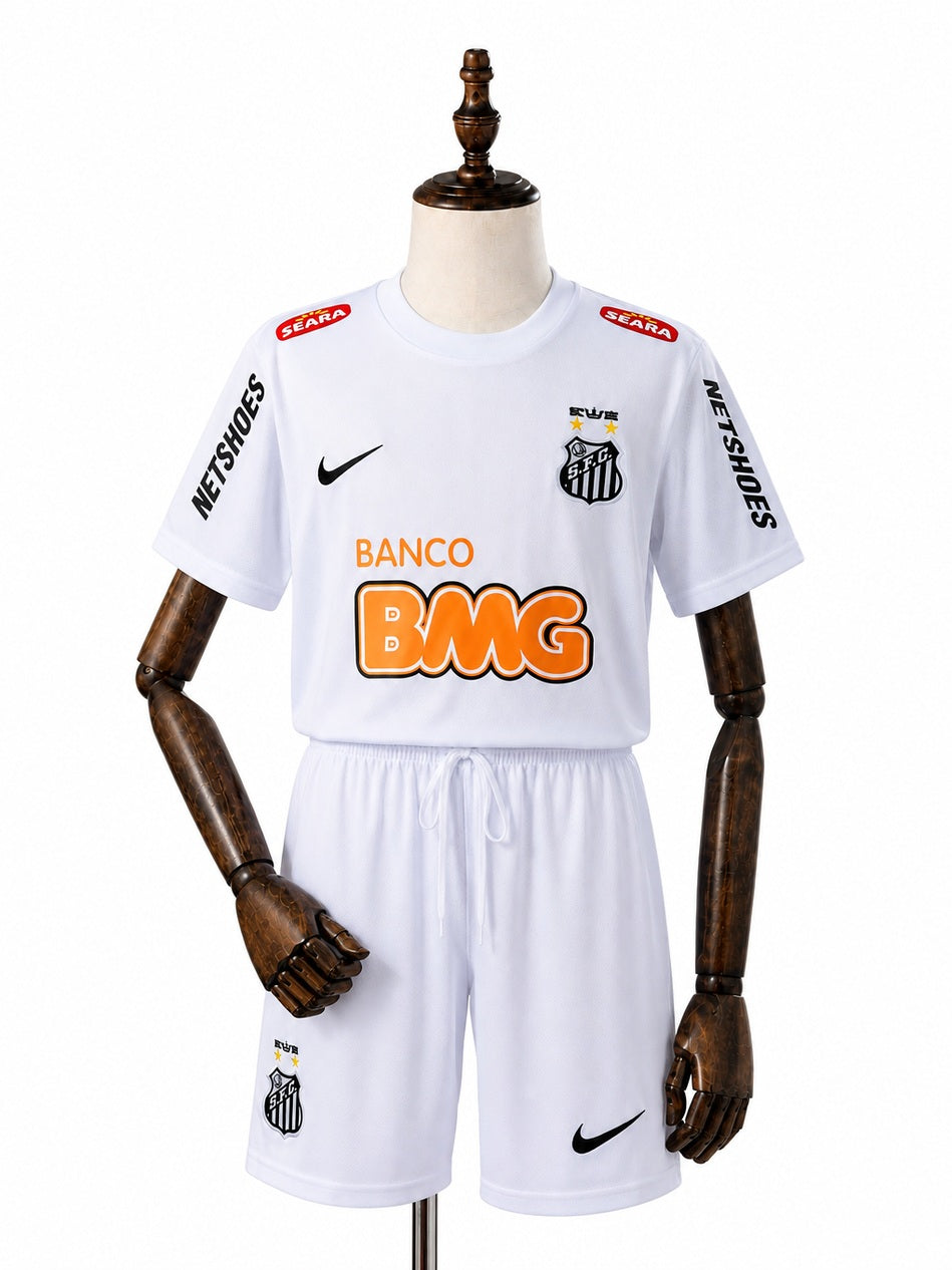 Santos 12/13 Home Retro Kids Kit Jersey front wood mannequin white background