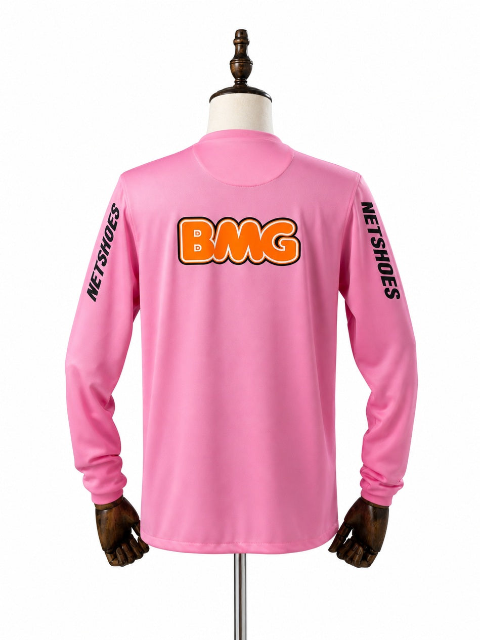 Santos 12/13 Retro Pink Long Sleeve Jersey back wood mannequin white background