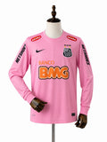 Santos 12/13 Retro Pink Long Sleeve Jersey front wood mannequin white background