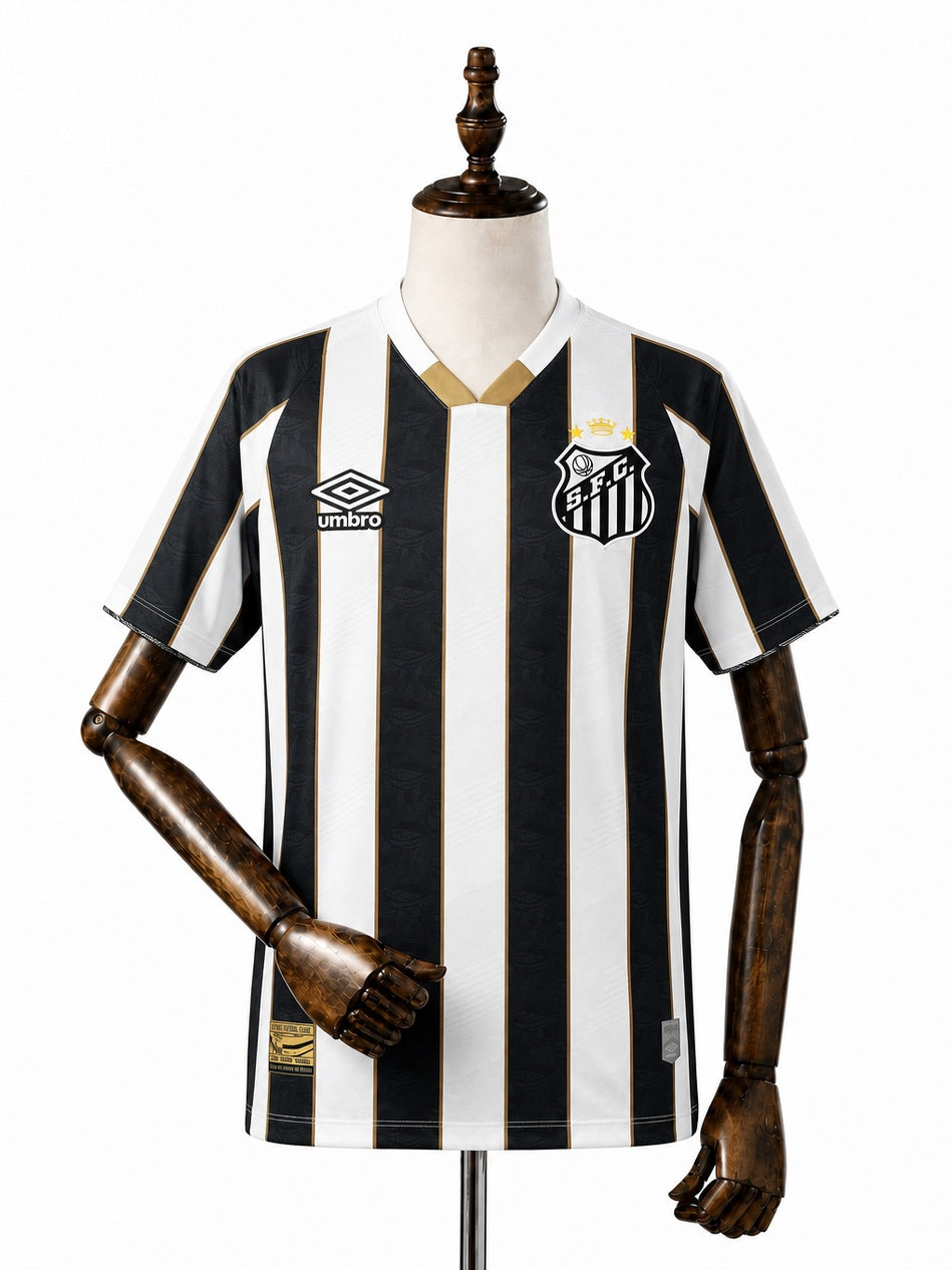 Santos away all sponsors Jersey front wood mannequin white background