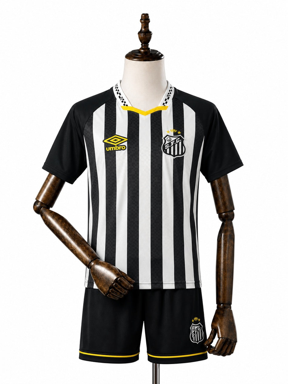 Santos Away kids jersey front wood mannequin white background