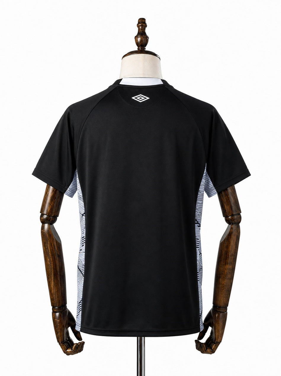 Santos Black goalkeeper Jersey back wood mannequin white background