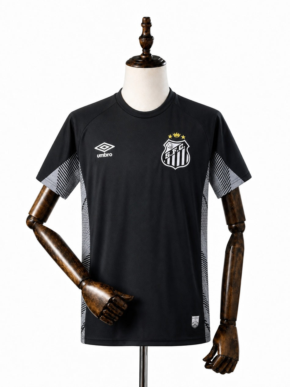 Santos Black goalkeeper Jersey front wood mannequin white background