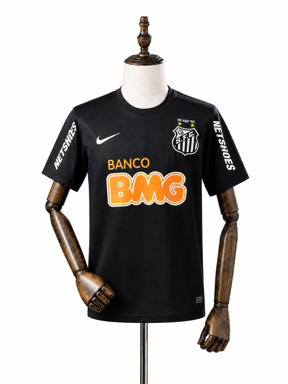 Santos Black Retro Jersey front wood mannequin white background