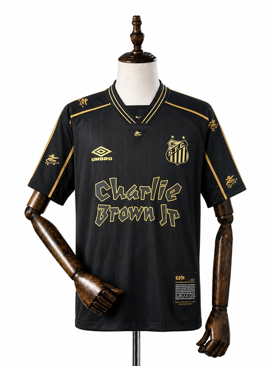 Santos Commemorative Edition Black Retro Jersey front wood mannequin white background