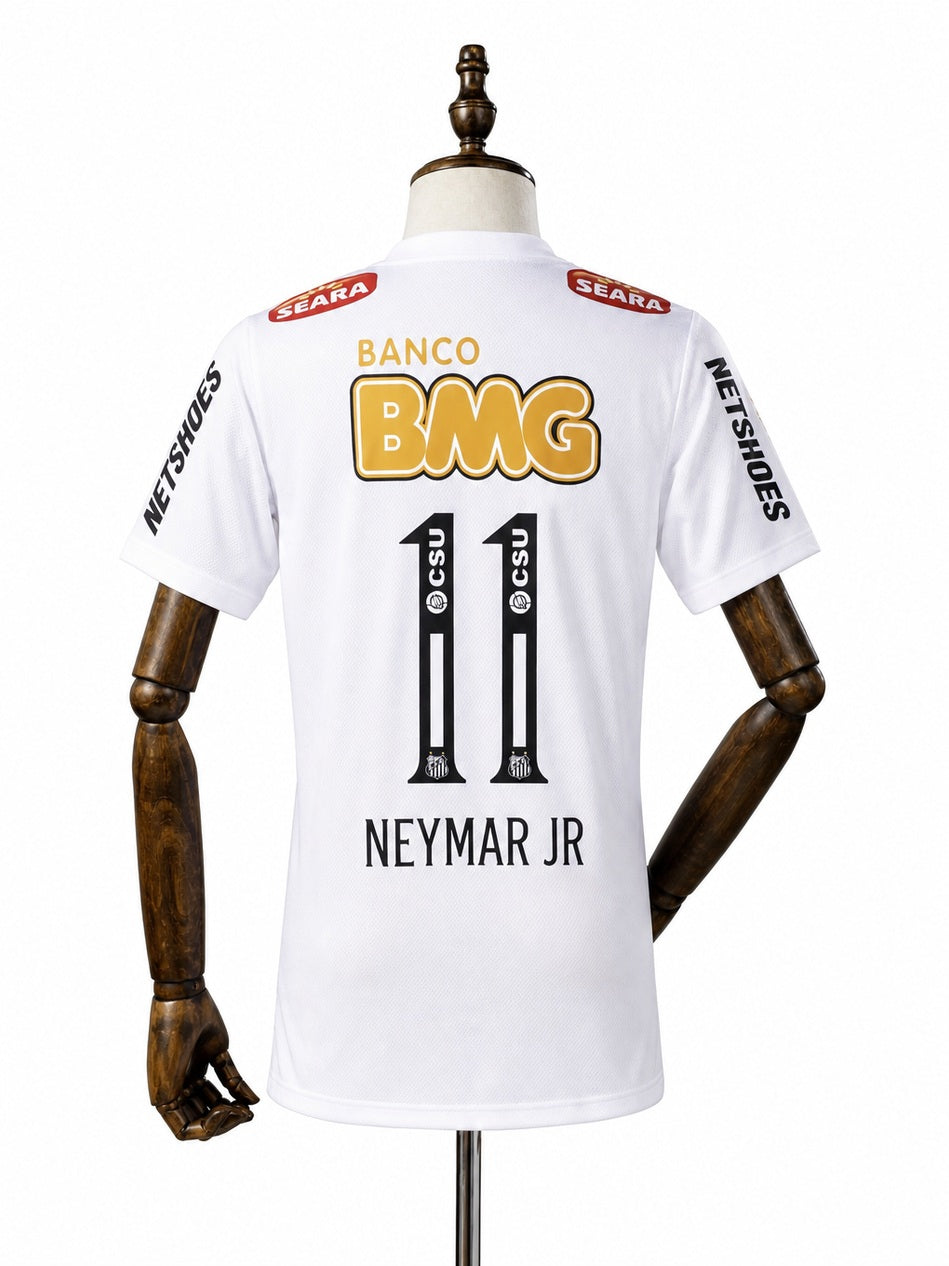 Santos Vintage Jersey Retro NEYMAR JR #11 Santos FC Home 2012 back wood mannequin white background