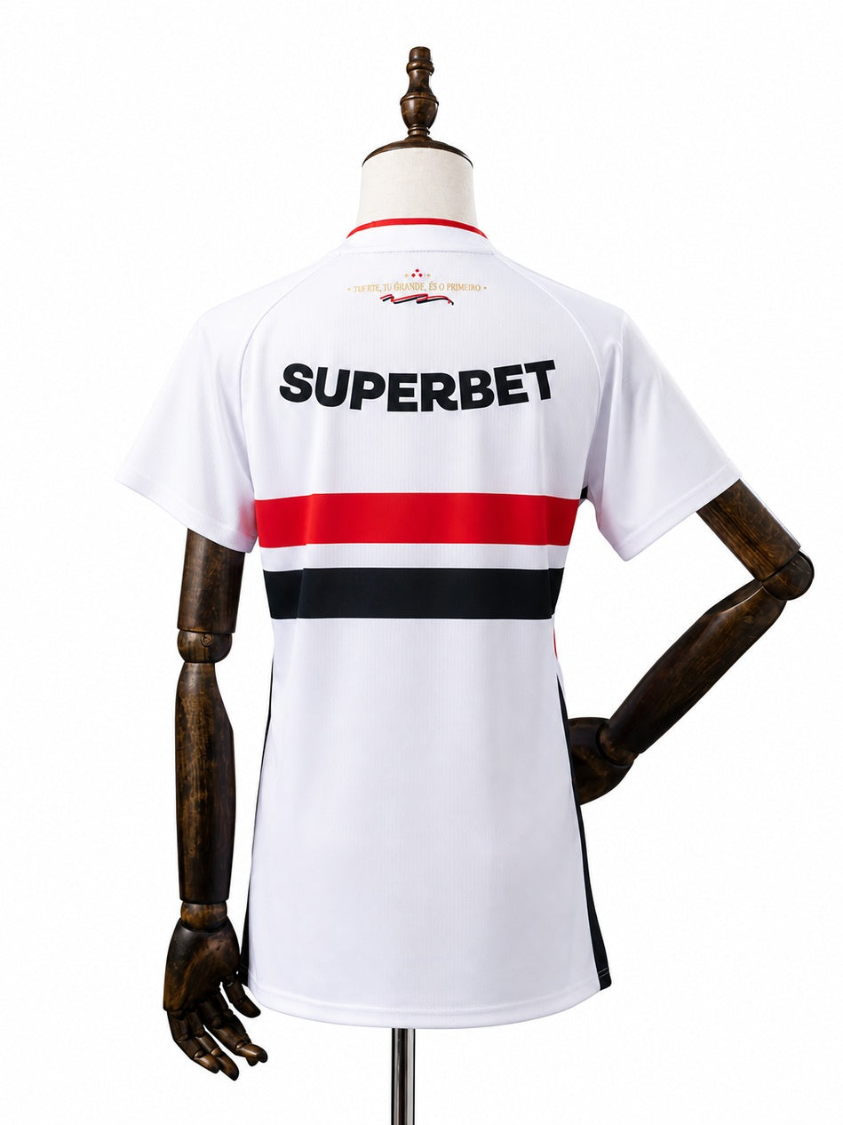 São Paulo 2026/27 Home Women's Jersey back wood mannequin white background