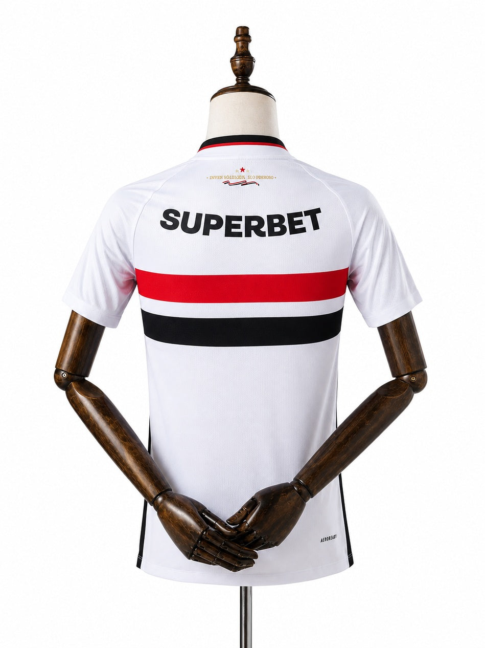São Paulo 2026/27 Player Version Home Jersey back wood mannequin white background
