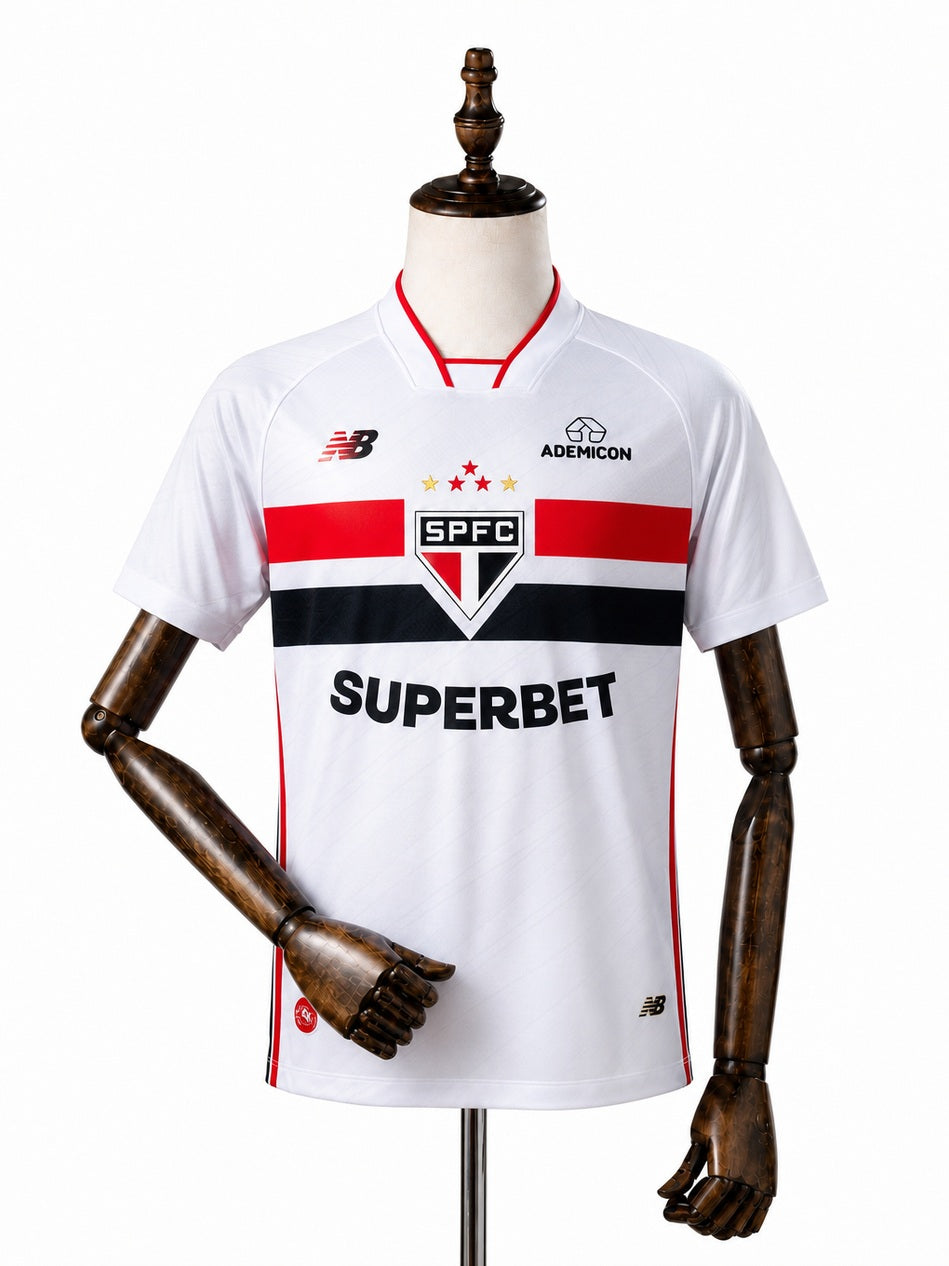 São Paulo 2026/27 Player Version Home Jersey front wood mannequin white background