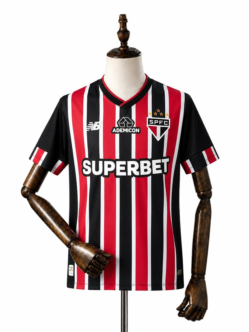 São Paulo Away All Sponsors Jersey front wood mannequin white background