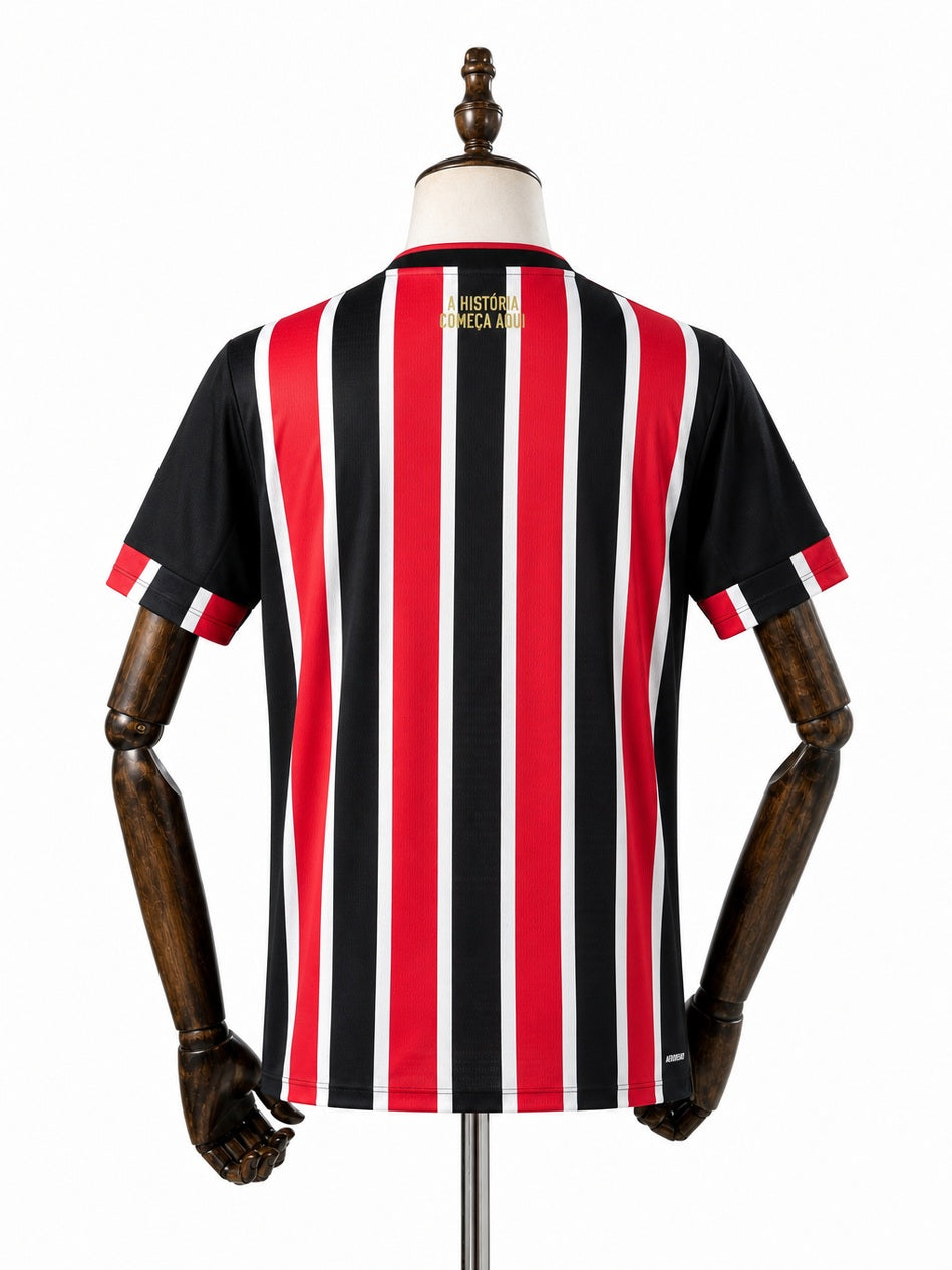 São Paulo Away Jersey back wood mannequin white background