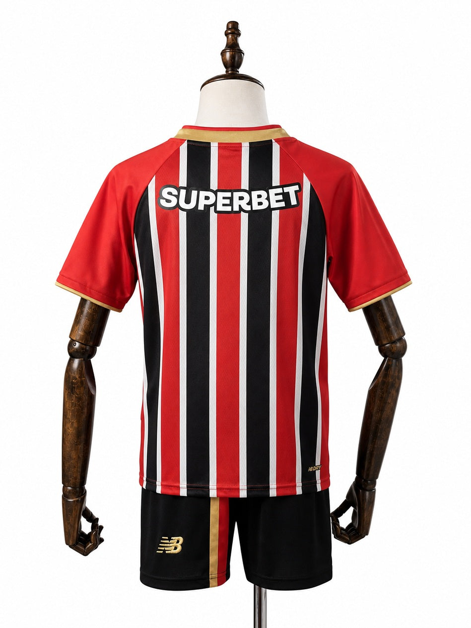 São Paulo Away Kids Kit back wood mannequin white background
