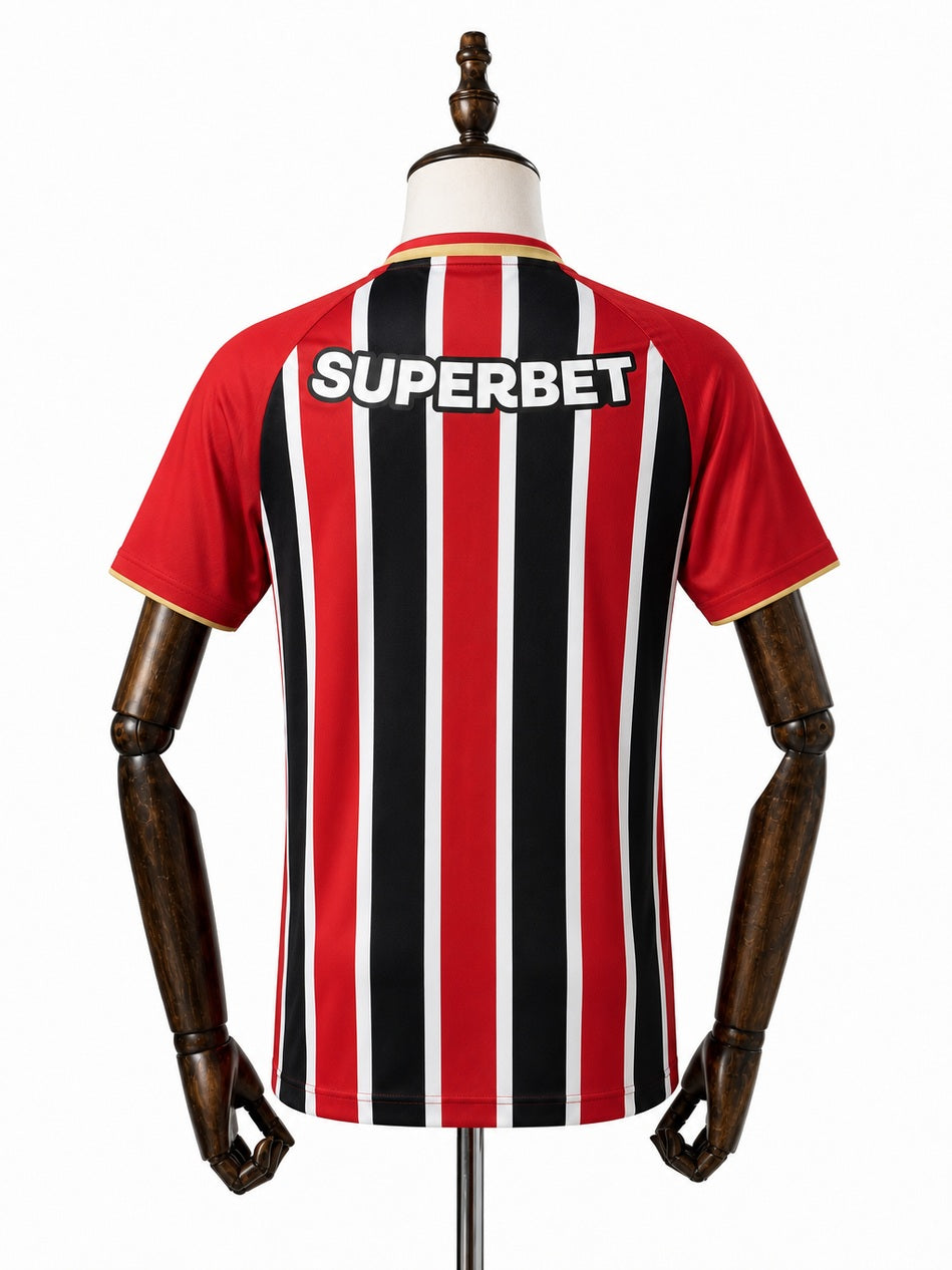 São Paulo away player version jersey back wood mannequin white background