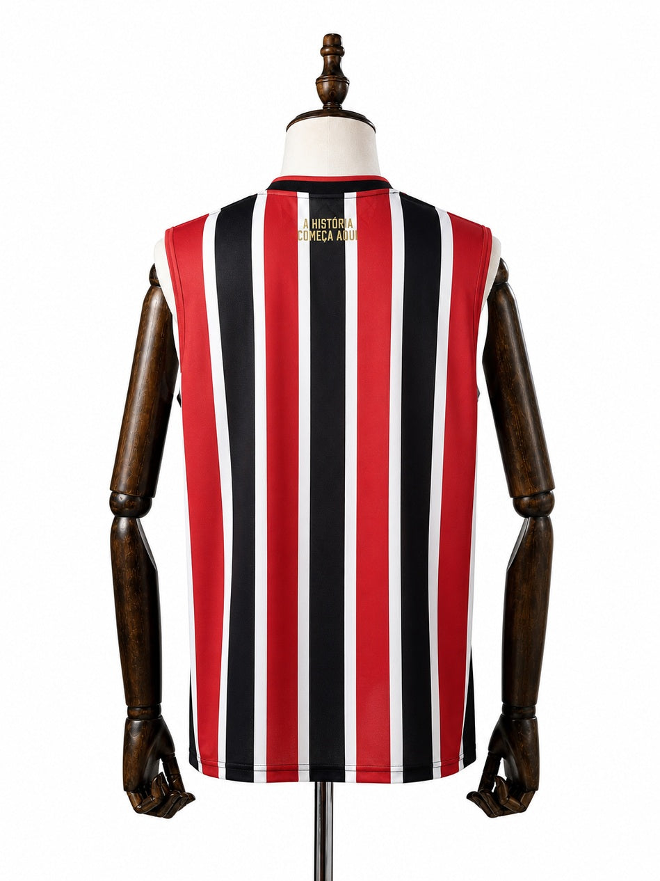 São Paulo Away Vest Sleeveless Football Jersey back wood mannequin white background