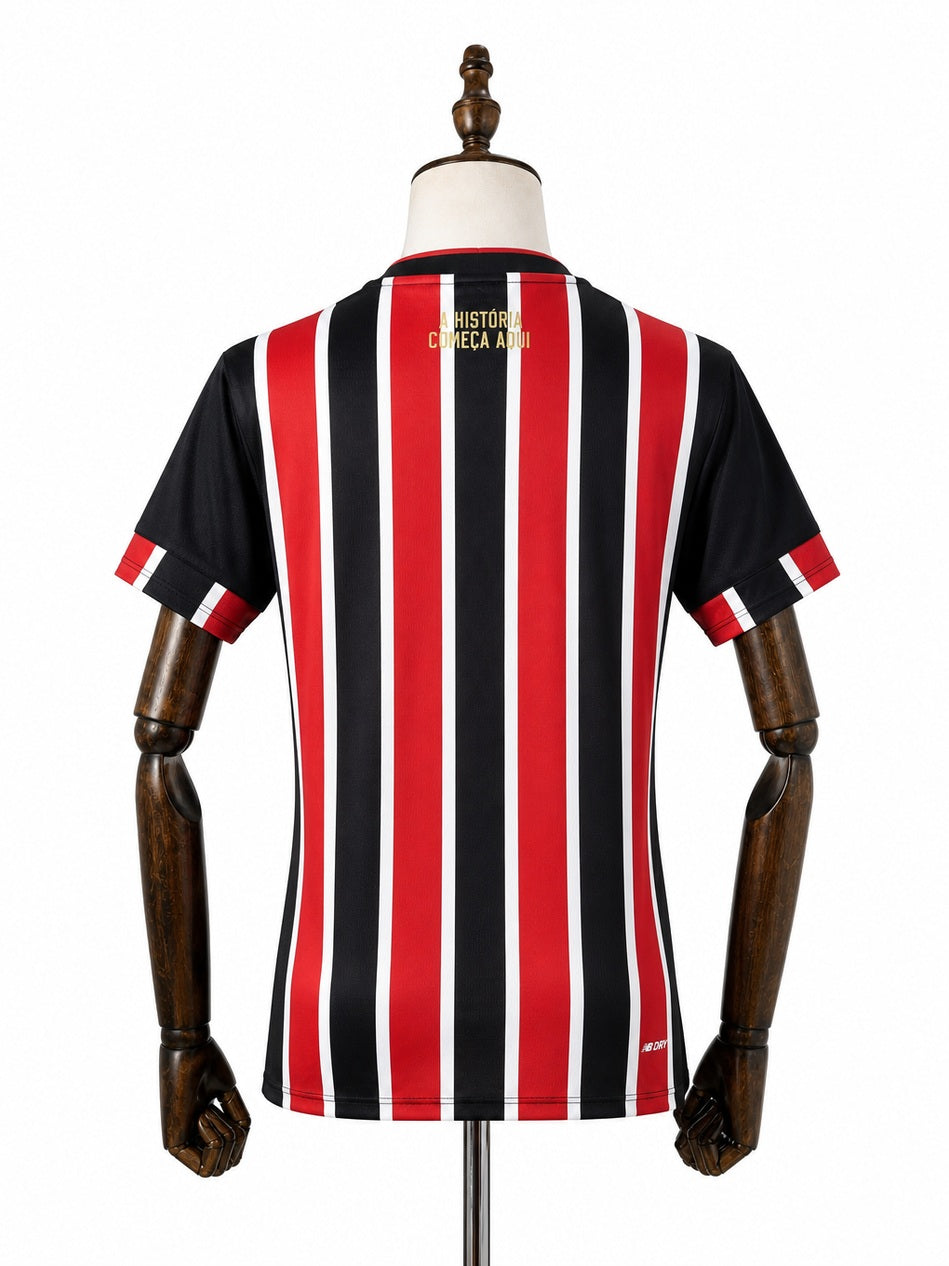 São Paulo Away Women Jersey back wood mannequin white background