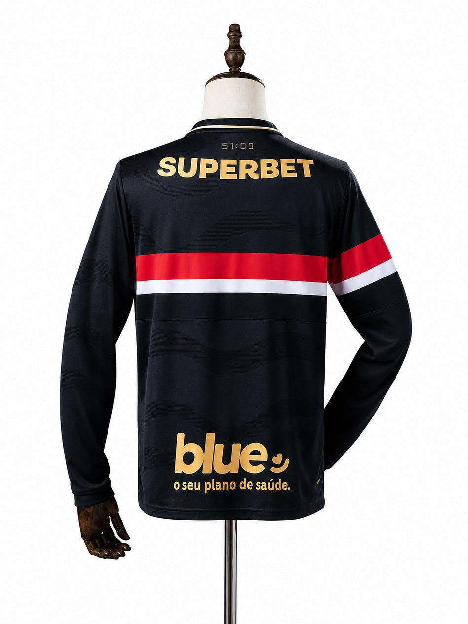 São Paulo Third Away Long Sleeve Jersey back wood mannequin white background