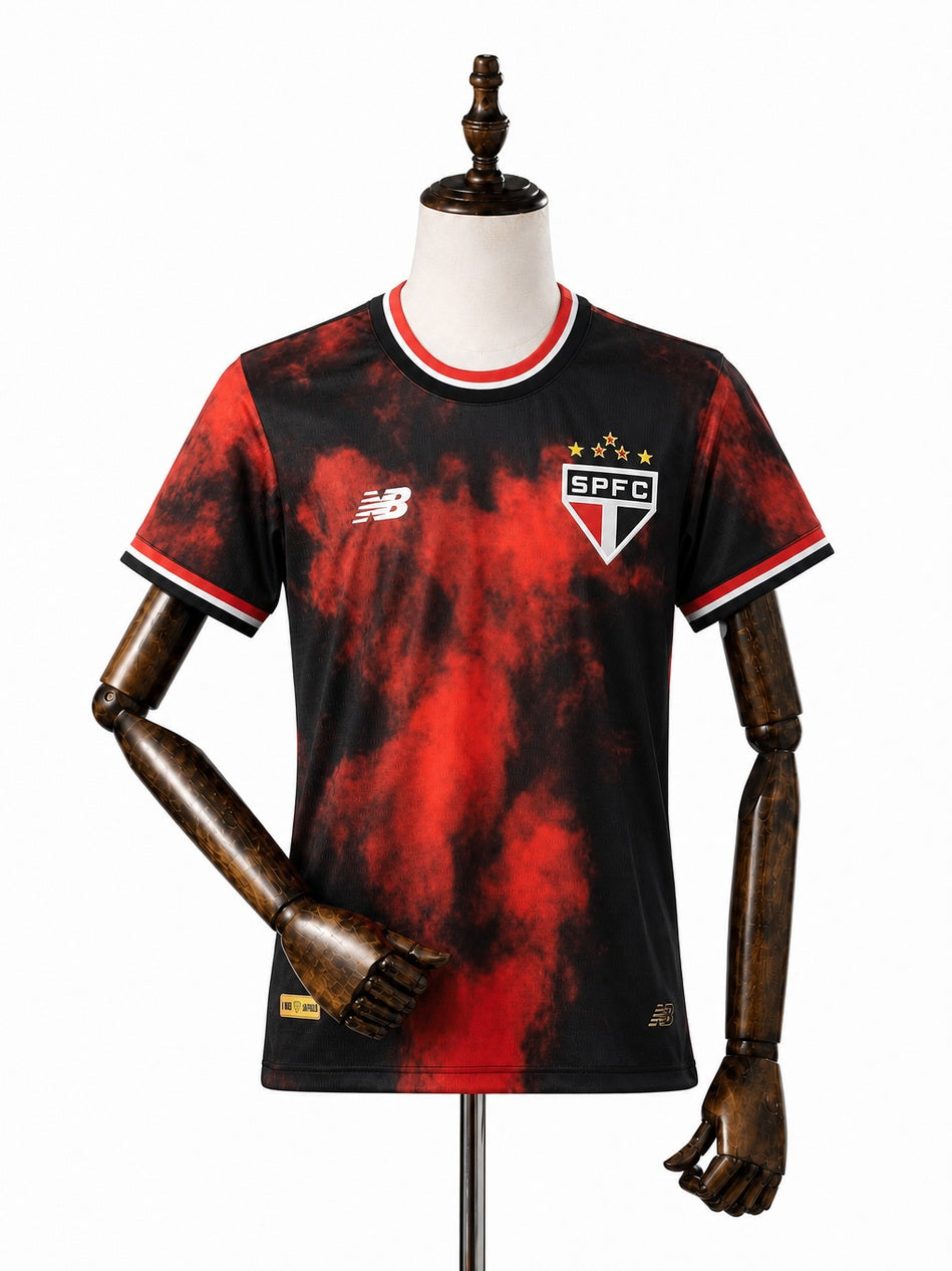 São Paulo Third Womens red Jersey front wood mannequin white background