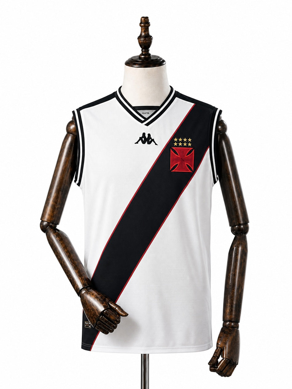 Vasco Away Vest Sleeveless Football Jersey front wood mannequin white background