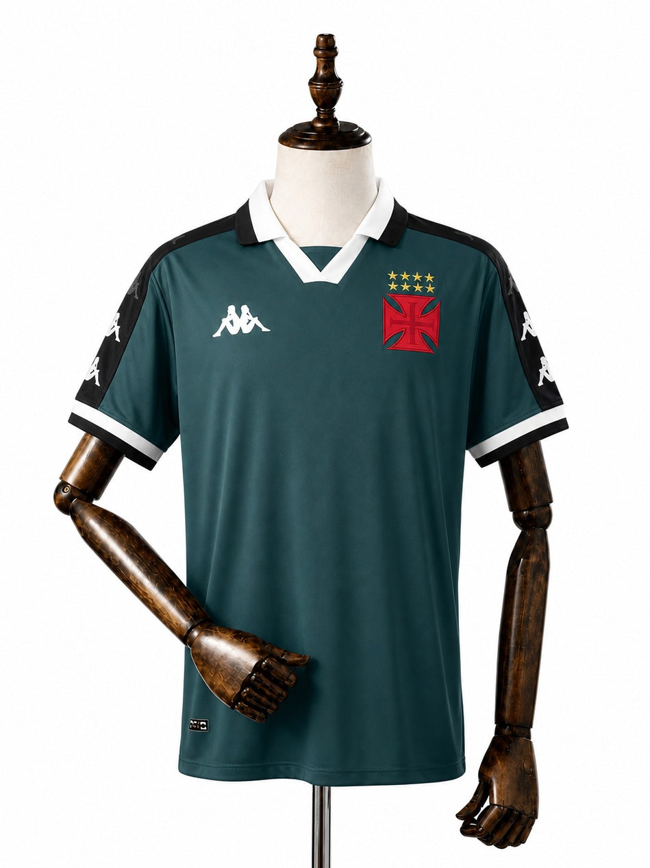 Vasco Goalkeeper All Sponsors Jersey front wood mannequin white background