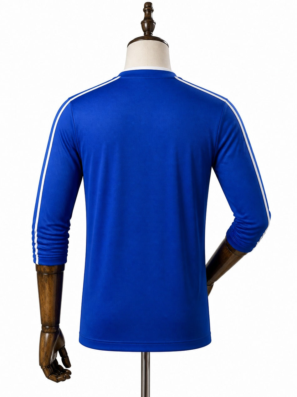Camisa Seleção Brasileira Retrô Azul Manga Longa 1998 verso manequim fundo branco