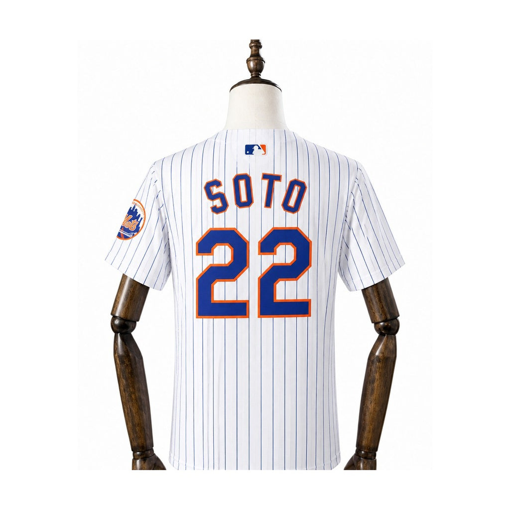 New York Mets MLB – Camisa Oficial Primeira (Home) verso manequim fundo branco