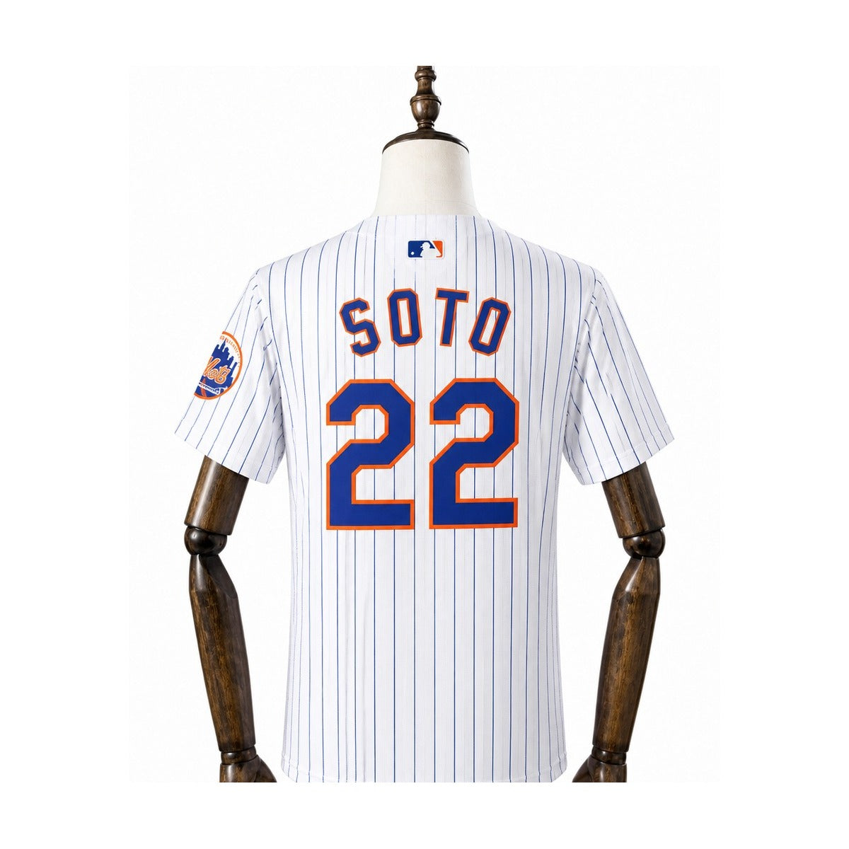 New York Mets MLB – Camisa Oficial Primeira (Home) verso manequim fundo branco