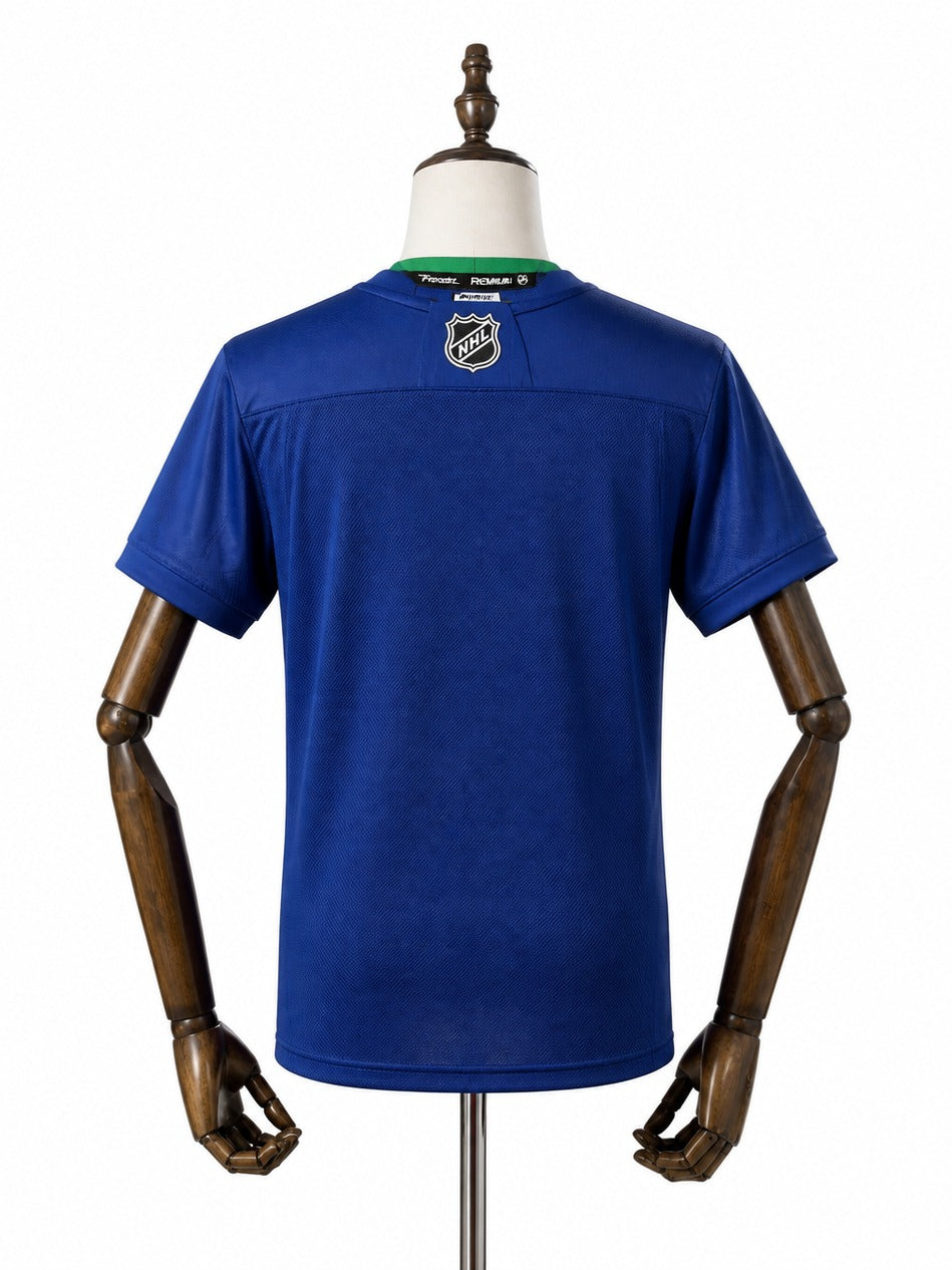 Vancouver Canucks NHL Jersey – Home & Away verso real web manequim fundo branco