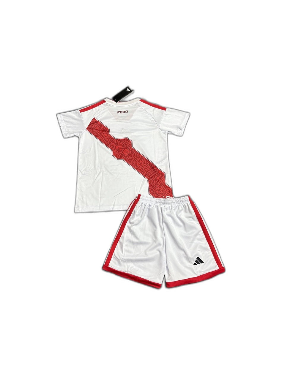 Camisa 2026 Peru home Infantil verso fundo branco