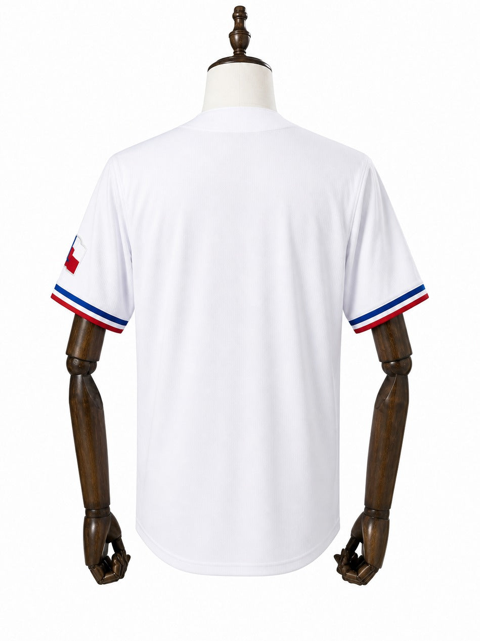 Texas Rangers MLB – Camisa Oficial Primeira (Home) verso manequim fundo branco