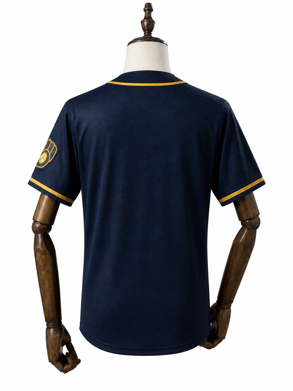 Milwaukee Brewers MLB – Camisa Oficial Segunda (Away) verso manequim fundo branco